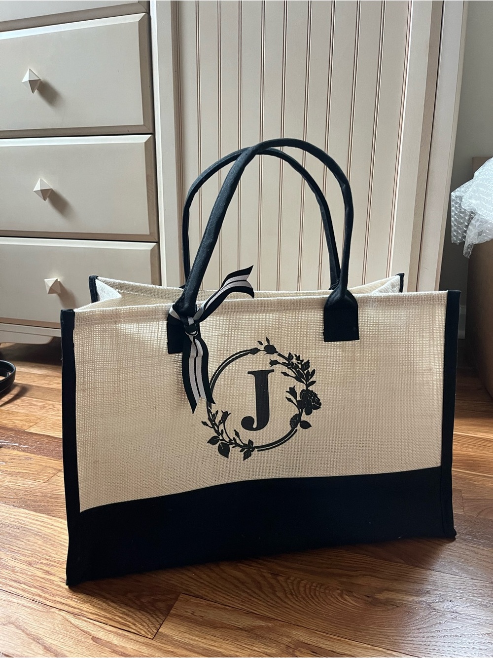 Canvas Tote Bag with Monogram J
